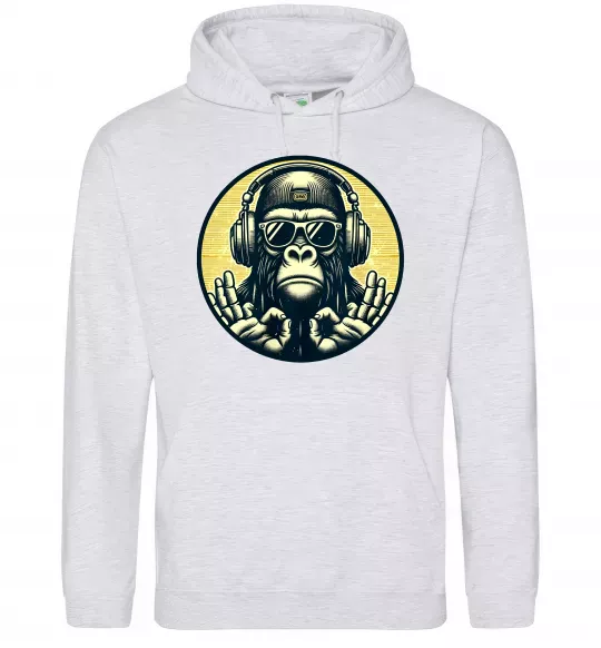 Женская толстовка (худи) Мавпа в навушниках і окулярах Серый меланж фото