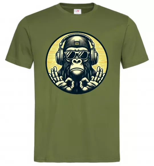 Мужская футболка Мавпа в навушниках і окулярах Оливковый фото