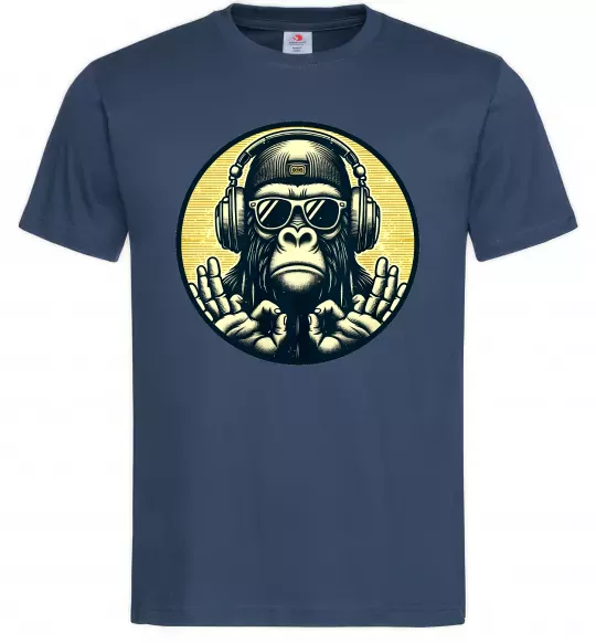Мужская футболка Мавпа в навушниках і окулярах Темно-синий фото