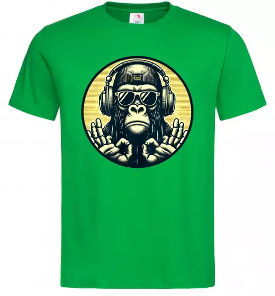 Мужская футболка Мавпа в навушниках і окулярах Зеленый фото