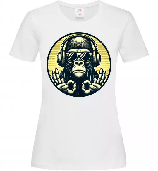 Женская футболка Мавпа в навушниках і окулярах Белый фото
