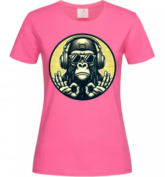 Женская футболка Мавпа в навушниках і окулярах Ярко-розовый фото
