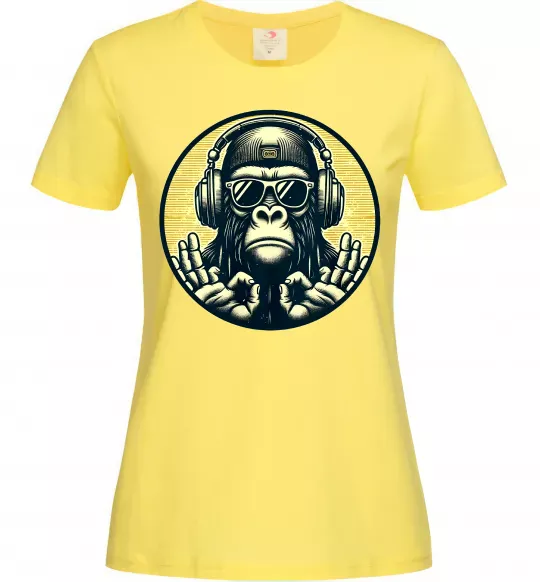 Женская футболка Мавпа в навушниках і окулярах Лимонный фото