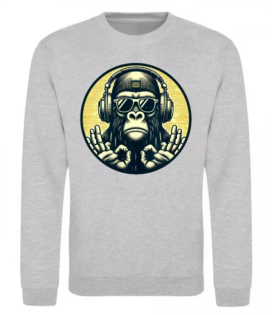 Свитшот Мавпа в навушниках і окулярах Серый меланж фото