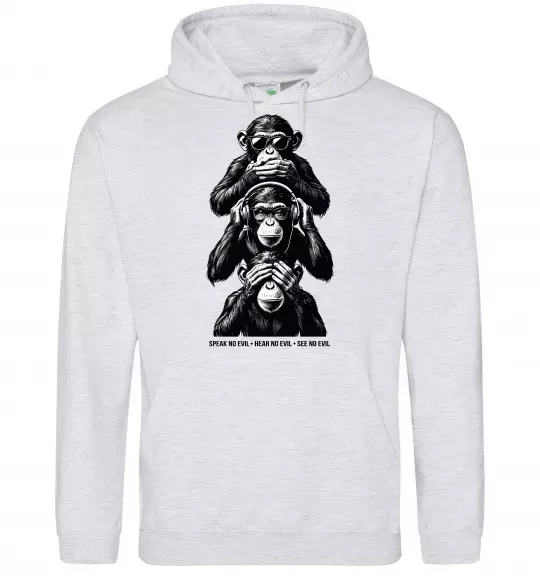 Мужская толстовка (худи) Speak hear see no Серый меланж фото