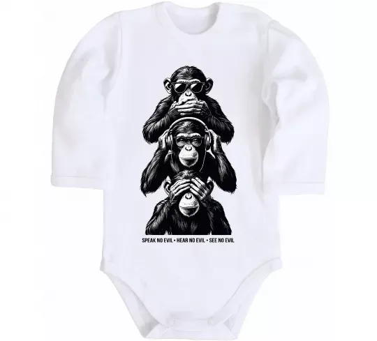 Детский боди Speak hear see no Белый фото