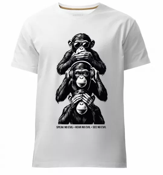 Мужская премиум футболка Speak hear see no Белый фото
