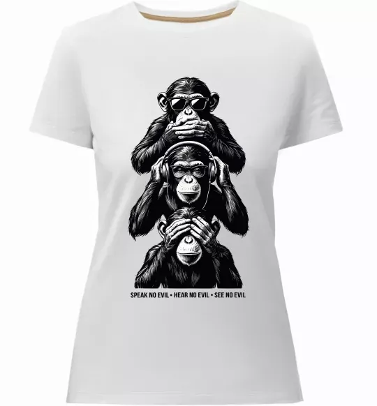 Женская премиум футболка Speak hear see no Белый фото