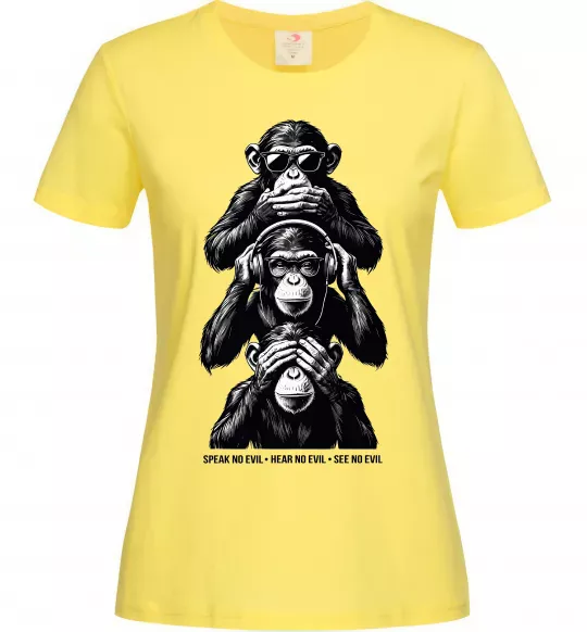 Женская футболка Speak hear see no Лимонный фото