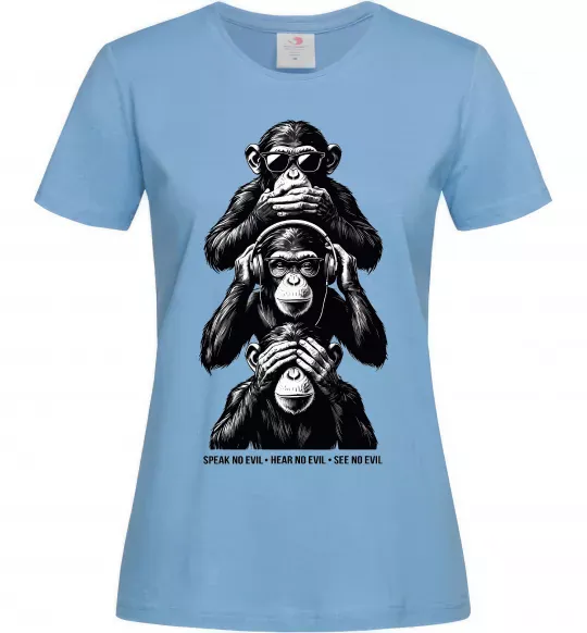 Женская футболка Speak hear see no Голубой фото