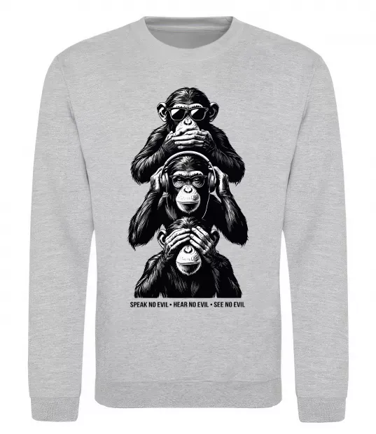 Свитшот Speak hear see no Серый меланж фото