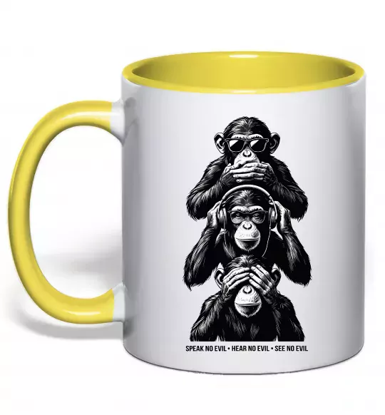 Чашка з кольоровою ручкою Speak hear see no Сонячно жовтий фото