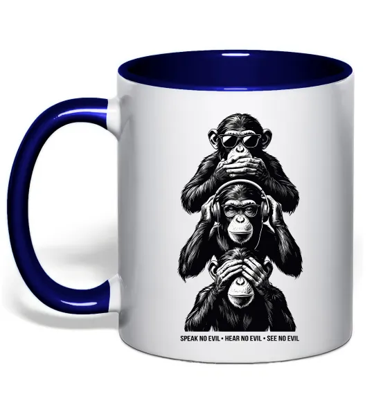 Чашка з кольоровою ручкою Speak hear see no Глибокий темно-синій фото