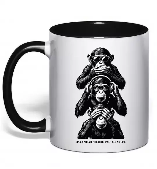 Чашка з кольоровою ручкою Speak hear see no Чорний фото