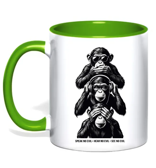 Чашка с цветной ручкой Speak hear see no Лаймовый фото