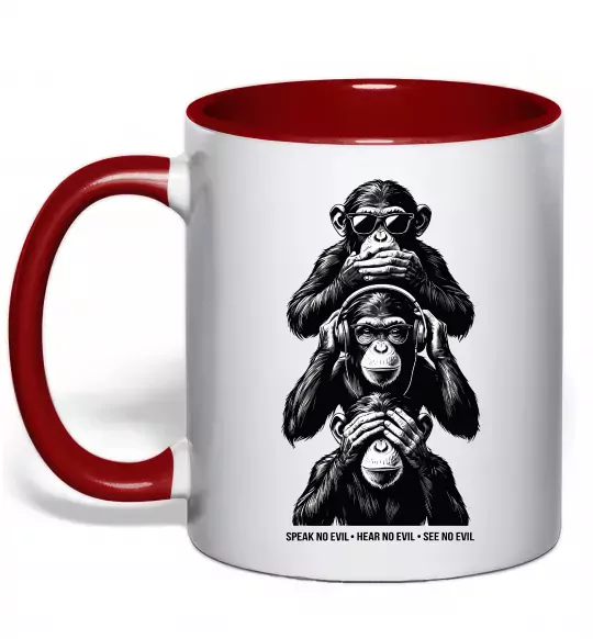 Чашка з кольоровою ручкою Speak hear see no Червоний фото