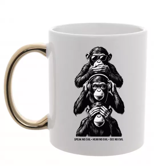 Чашка з кольоровою ручкою Speak hear see no Золото фото