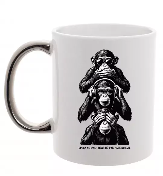 Чашка з кольоровою ручкою Speak hear see no Срібло фото