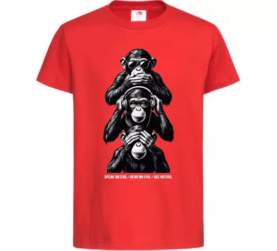 Детская футболка Speak hear see no Красный фото