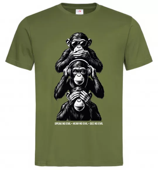 Мужская футболка Speak hear see no Оливковый фото
