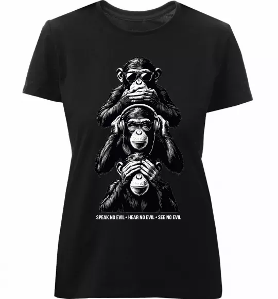 Женская премиум футболка Speak hear see no Черный фото