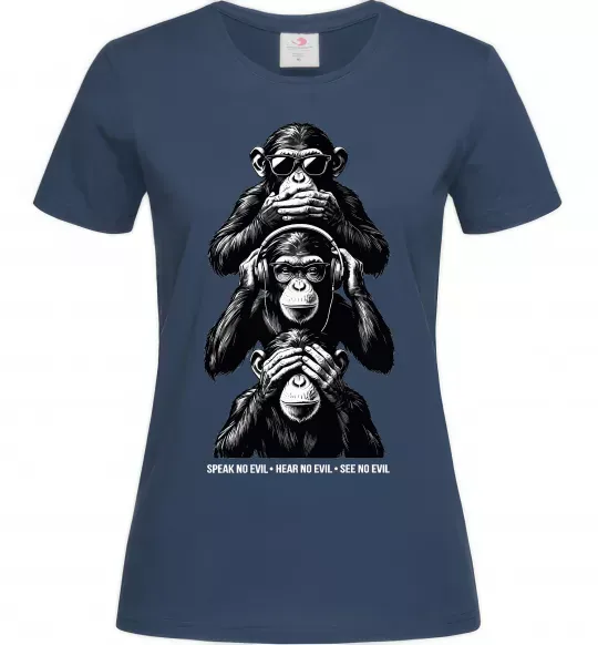Женская футболка Speak hear see no Темно-синий фото