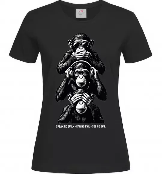 Женская футболка Speak hear see no Черный фото