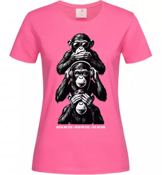 Женская футболка Speak hear see no Ярко-розовый фото