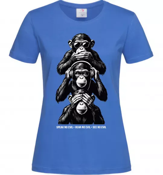 Женская футболка Speak hear see no Ярко-синий фото