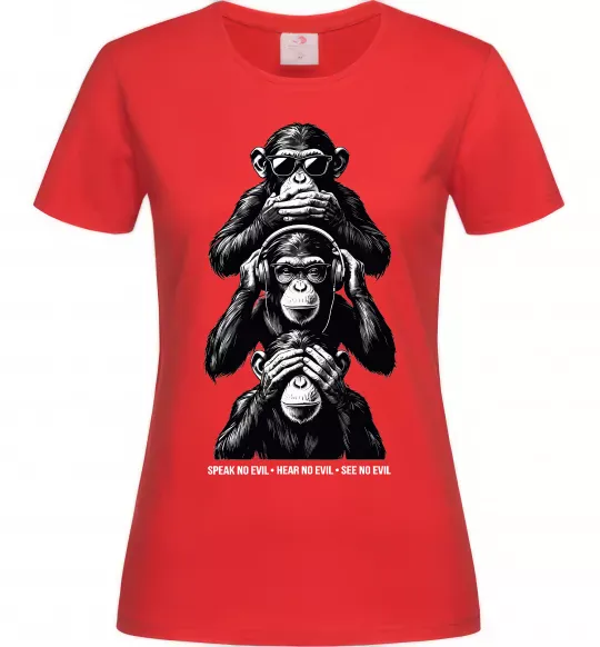 Женская футболка Speak hear see no Красный фото