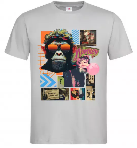 Мужская футболка Monkey poster Серый фото