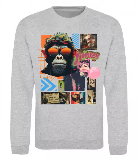 Світшот Monkey poster Сірий меланж фото