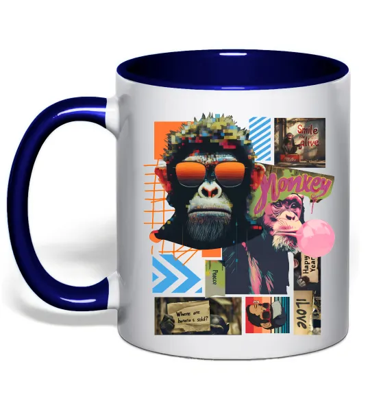 Чашка с цветной ручкой Monkey poster Глубокий темно-синий фото