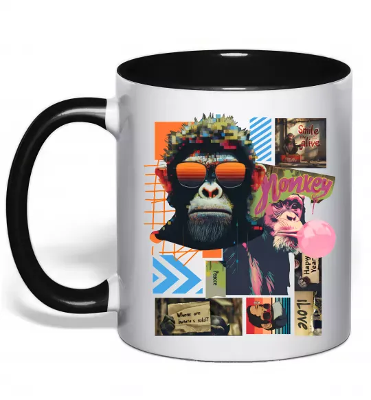 Чашка с цветной ручкой Monkey poster Черный фото