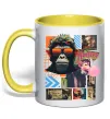 Чашка с цветной ручкой Monkey poster Лимонный фото