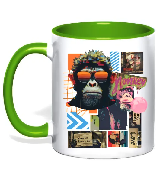 Чашка с цветной ручкой Monkey poster Лаймовый фото