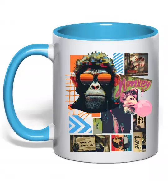 Чашка с цветной ручкой Monkey poster Голубой фото