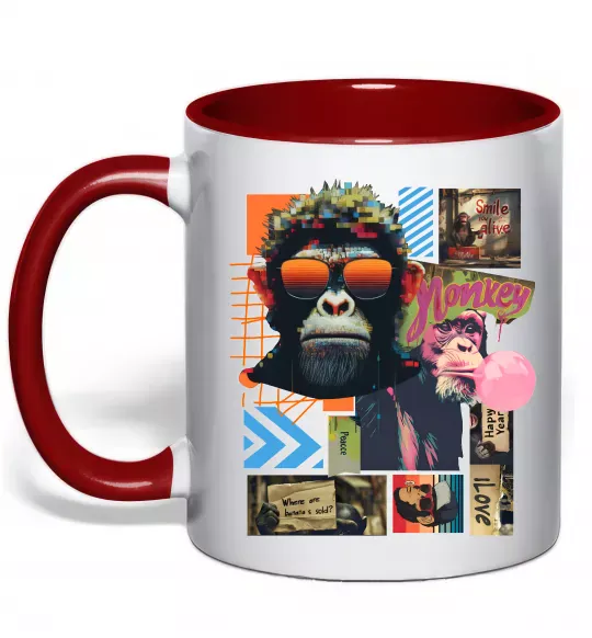 Чашка с цветной ручкой Monkey poster Красный фото