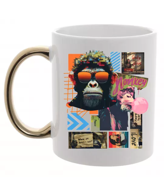 Чашка с цветной ручкой Monkey poster Золото фото