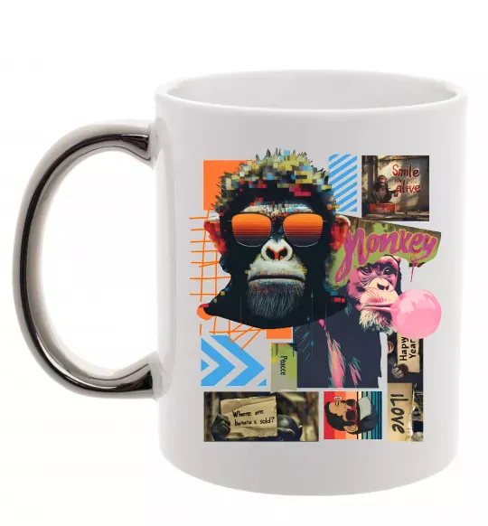 Чашка с цветной ручкой Monkey poster Серебро фото