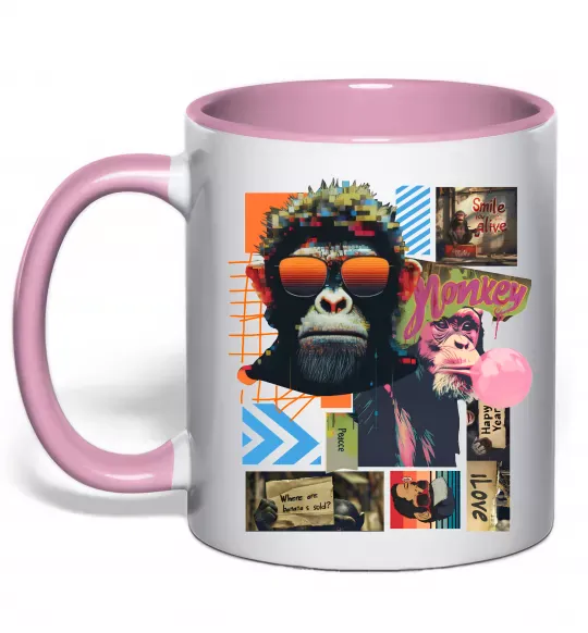 Чашка с цветной ручкой Monkey poster Нежно розовый фото
