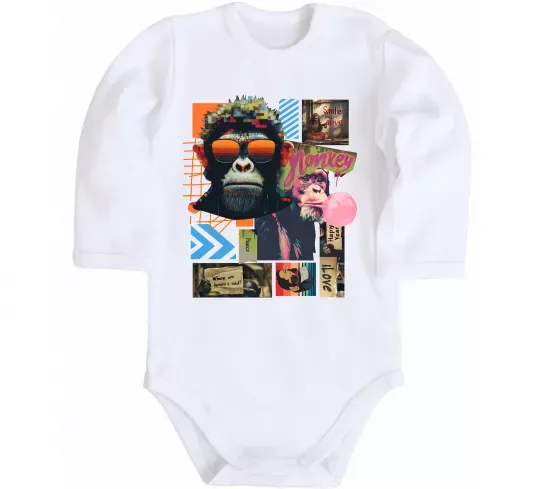 Детский боди Monkey poster Белый фото