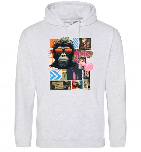 Мужская толстовка (худи) Monkey poster Серый меланж фото