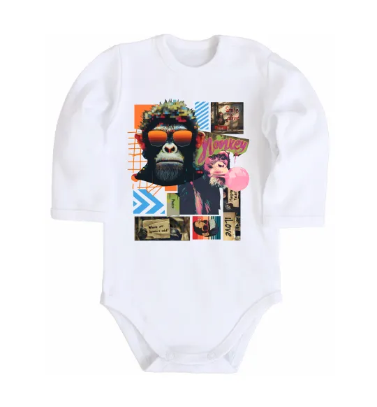 Детский боди Monkey poster Белый фото