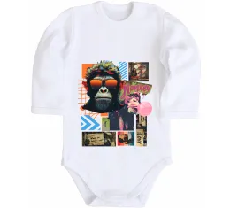 Дитячий бодік Monkey poster Білий фото