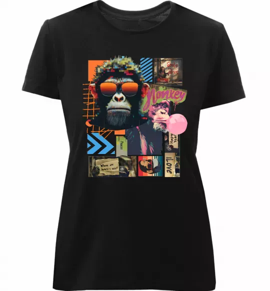 Женская премиум футболка Monkey poster Черный фото