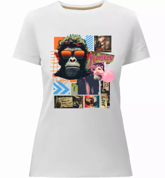 Женская премиум футболка Monkey poster Белый фото