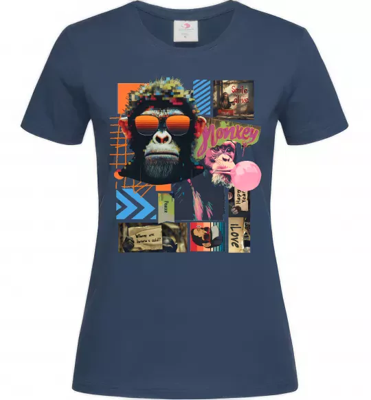 Женская футболка Monkey poster Темно-синий фото