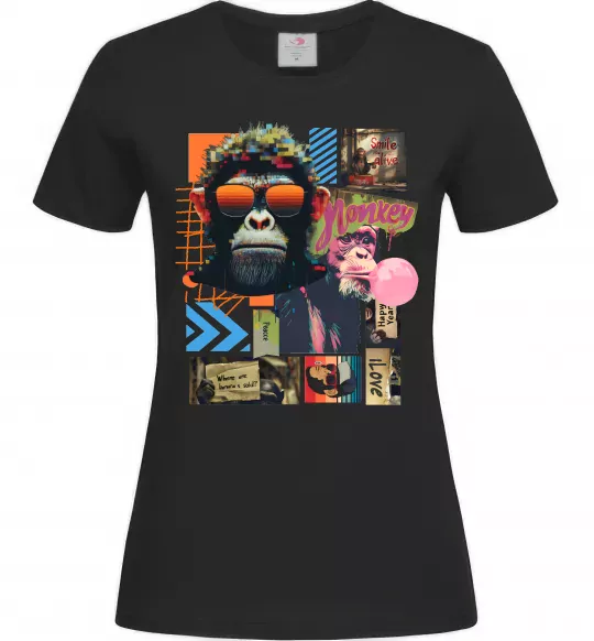 Женская футболка Monkey poster Черный фото