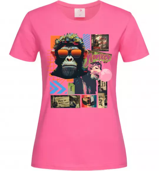 Женская футболка Monkey poster Ярко-розовый фото